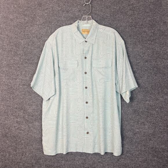 Tommy Bahama Mens Green Printed Button Up Shirt Size XL Silk Short Sleeve Luxe - Picture 1 of 10